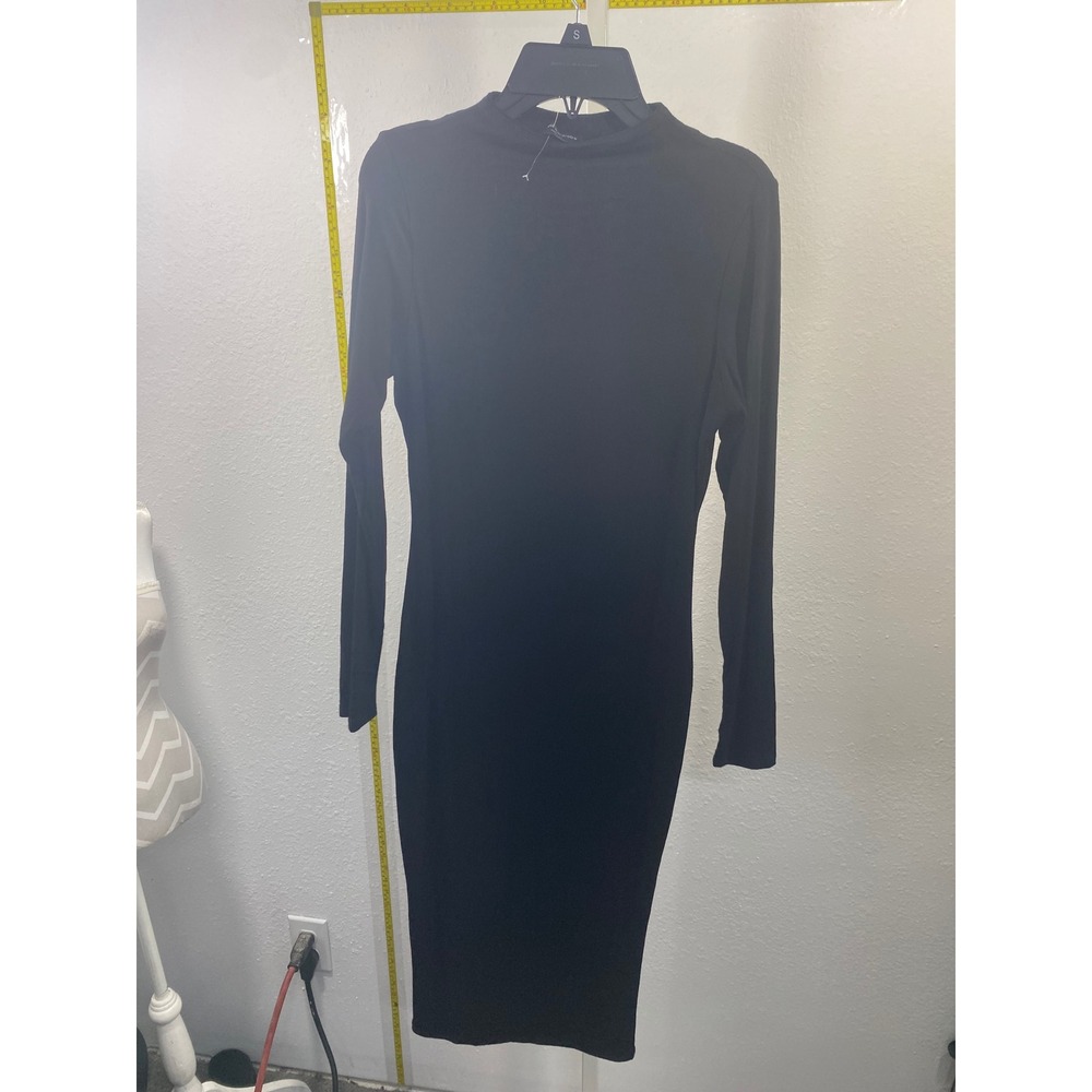 Naked Wardrobe Black Mock Neck Long Sleeve Bodycon Midi Dress Size Large L‎ USA